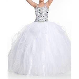 NEW RACHEL ALLAN beaded crystal pageant ball gown in white
